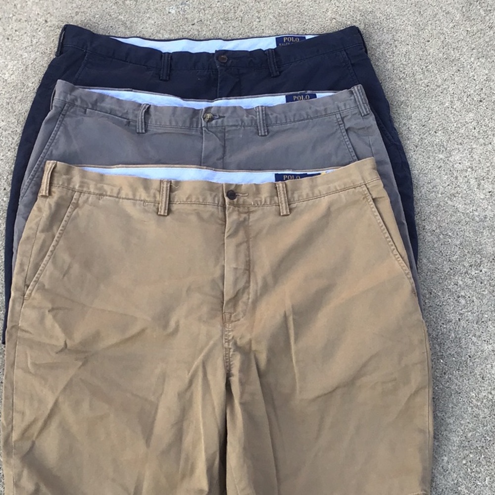 Polo by Ralph Lauren lot of 3-men’s sz 40 khaki shorts  gray blue and tan
